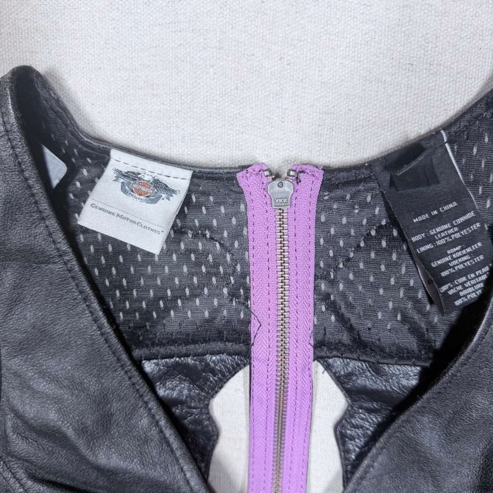 Harley Davidson Night Angel Womens XL Black Leather Vest 97005-14VW Purple Wings - Picture 8 of 11